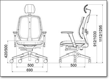 Компьютерное кресло Duorest Alpha A50H - Размеры