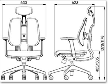 Эргономичное компьютерное кресло Duorest 2.0 - Размеры